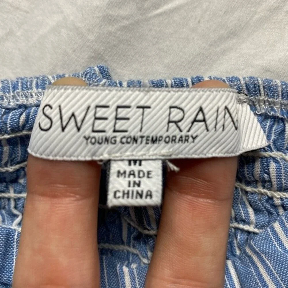 Sweet Rain Young Contemporary Blue & White Striped Cropped Blouse Size Medium